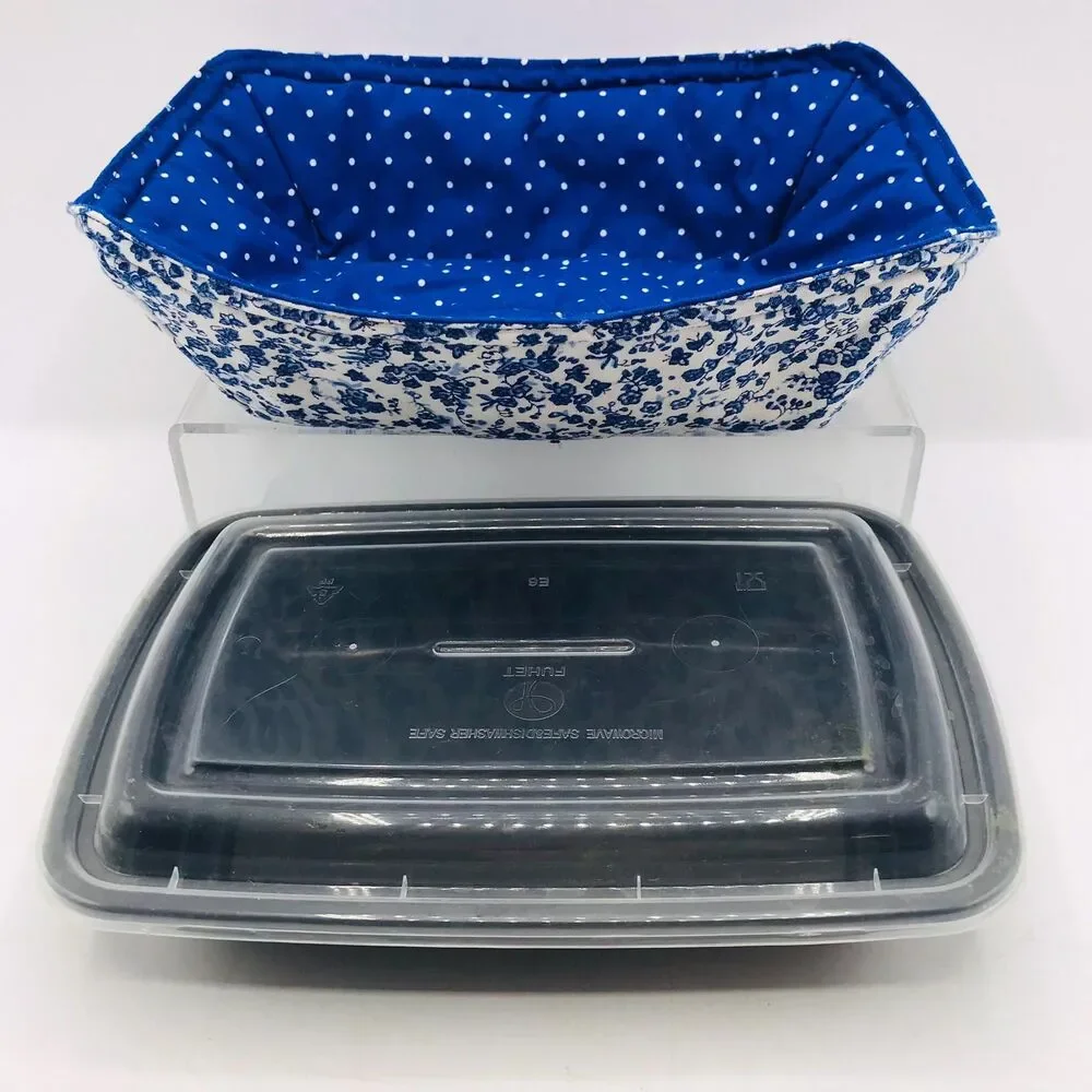Reversible Microwave Cozie For Takeout Containers Cottage Core Blue Floral